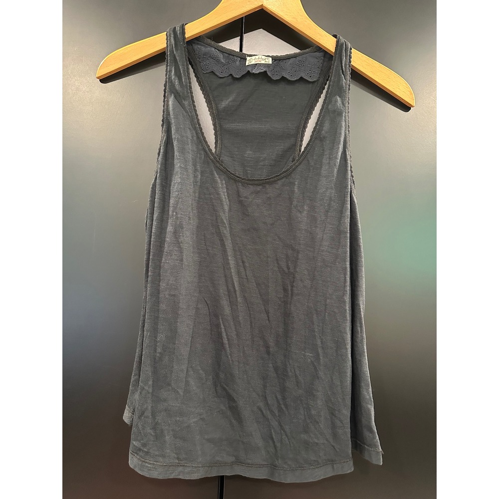 Intimately Free People Racerback Tank Top Black Lace Trim Eyelet Cotton Blend M
